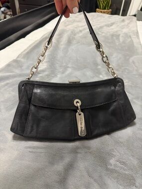 Charles David Black Leather Clutch with Silver Hardware